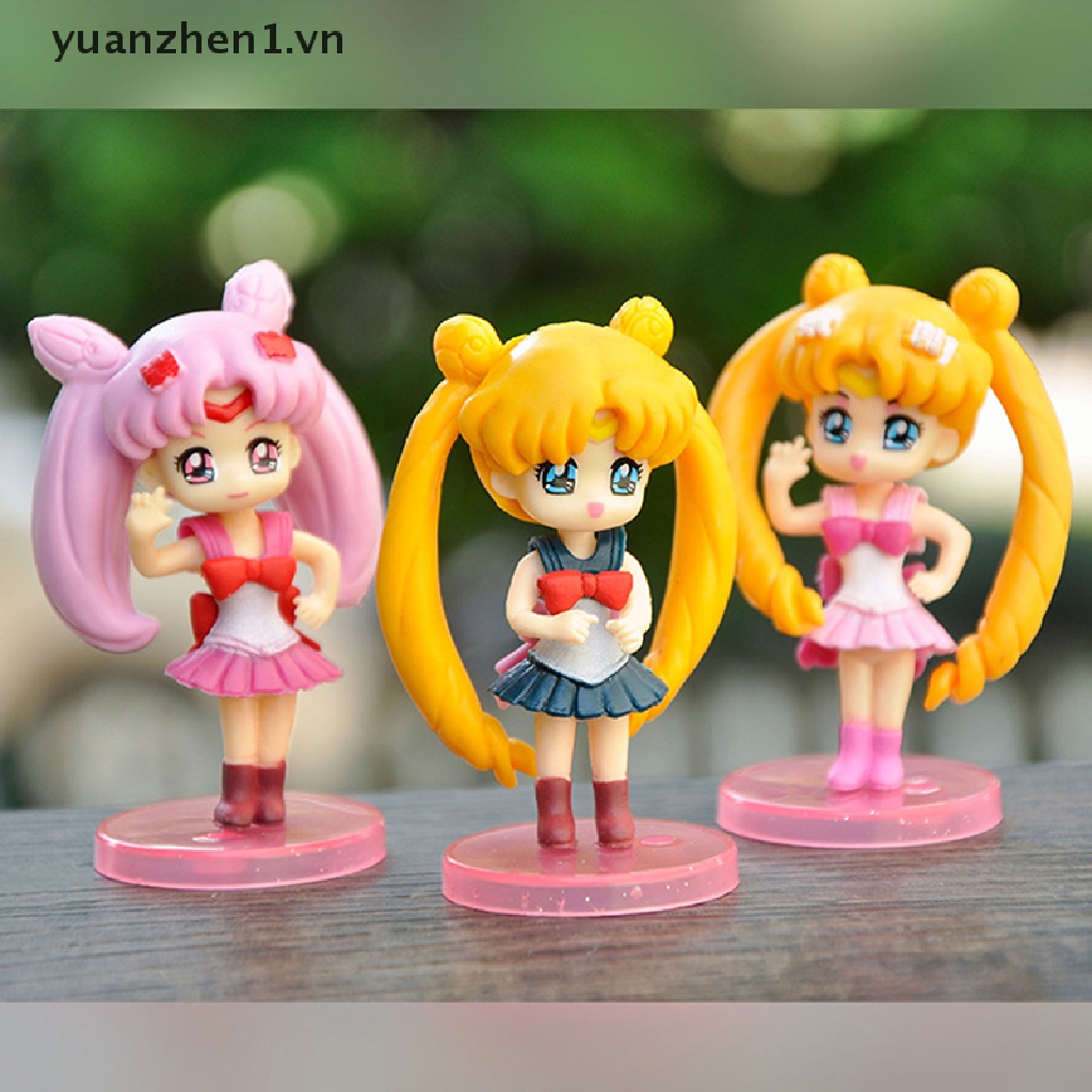 Bộ 4 Đồ trang trí Nhân Vật Hoạt Hình Thủy Thủ Mặt Trăng 3D Bằng PVC