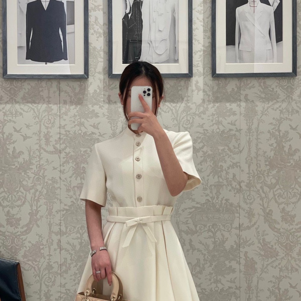 D-IOR new logo button bow stand collar elegant elegant dress