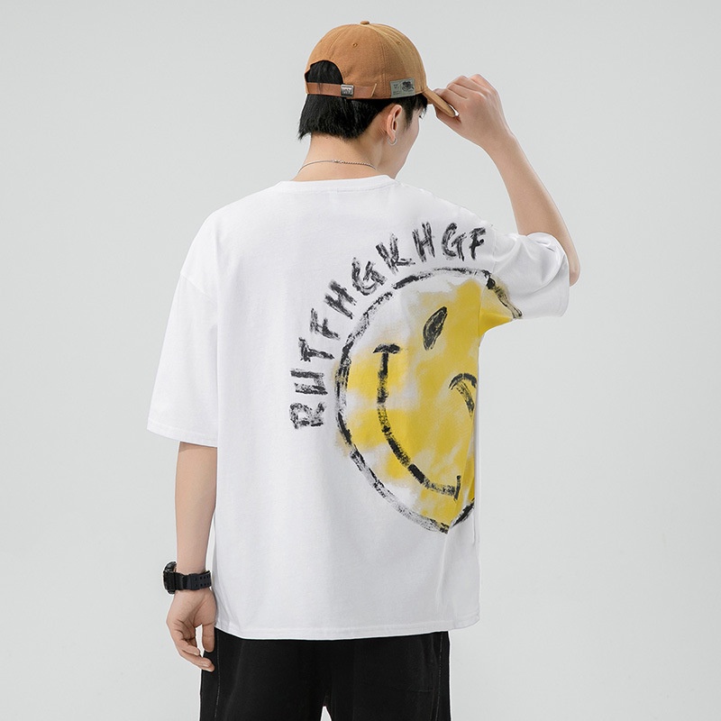 Áo Thun Nam Ngắn Tay In Hình Mặt Cười Phong Cách retro