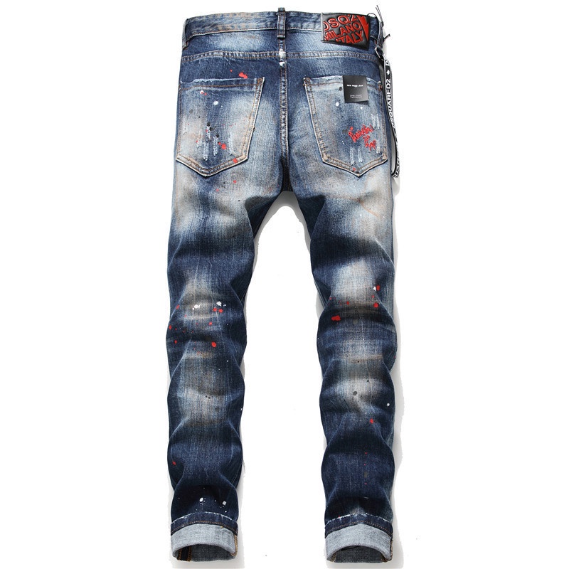Quần Jean Nam skinny Nhỏ Mới Với Lỗ Vải Dính Không Sơn Màu Xanh Dương 1048