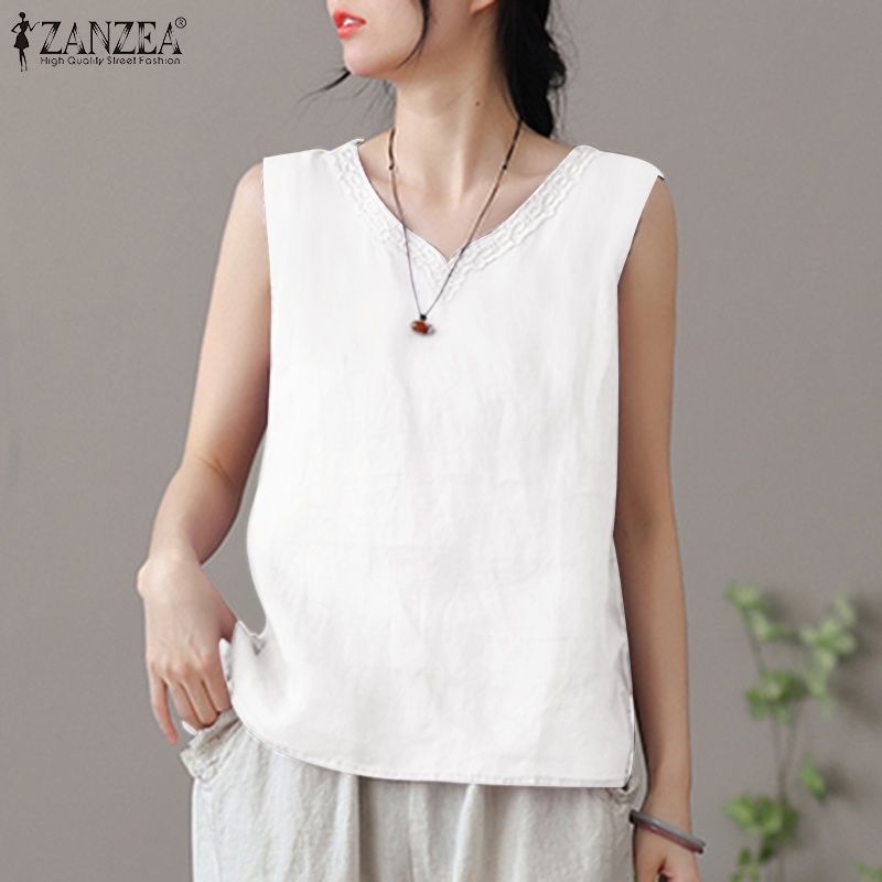 Zanzea Áo Tank Top Dài Tay Cổ Chữ V Thêu Họa Tiết Phong Cách Hàn Quốc Thời Trang Cho Nữ