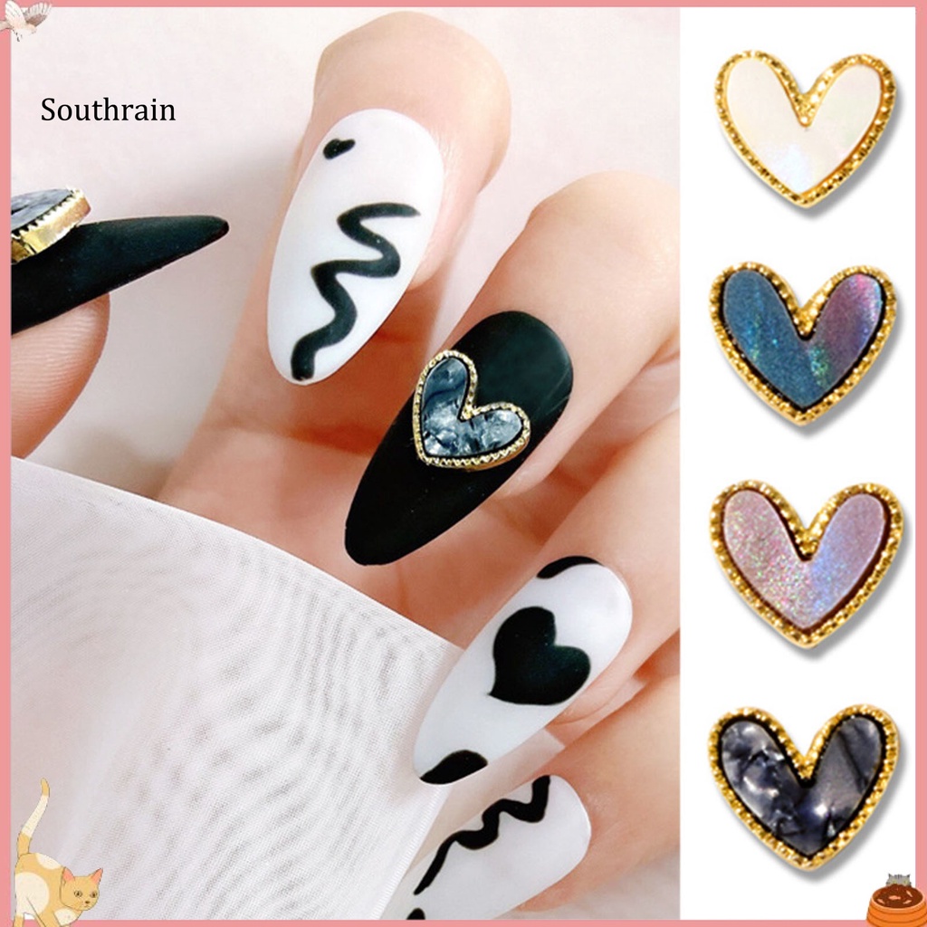 Set 10 Phụ Kiện Trang Trí Móng Tay Tạo Hiệu Ứng 3D Hình Trái Tim Sang Trọng