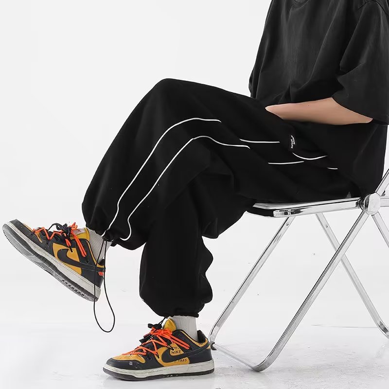 Quần Dài Thể Thao Dáng Rộng Họa Tiết Kẻ Sọc Phong Cách Hip Hop Cá Tính Cho Nam Nữ