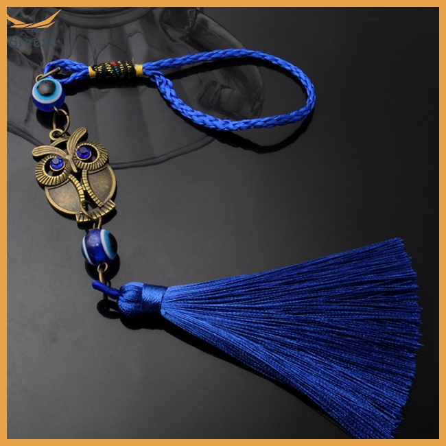 Mặt Dây Chuyền Kim Loại Hình Cú Mắt Xanh Dạng Dây Bện Tua Rua Phong Cách Retro Tinh Tế Cho Nhà Ở / Xe Hơi