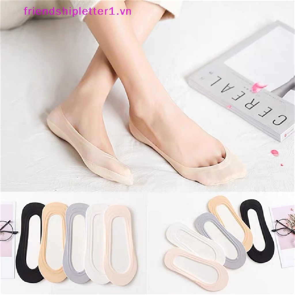 {Thời Trang Mới} Vớ Thuyền Cổ Thấp Vô Hình Không Đường May Bằng Silicon Lụa Lạnh Mỏng Chống Trượt Mùa Hè Cho Nữ