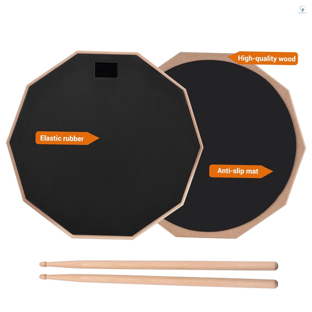 Đệm Trống 12 Inch Kèm Dùi Trống Không Gây Tiếng Ồn Cho Người Mới Bắt Đầu