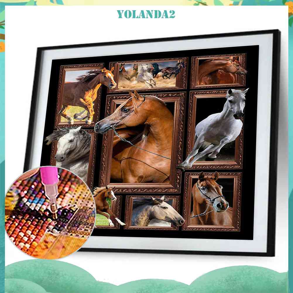Tranh Đính Đá Kim Cương Toàn Bộ 5D DIY Hình Vẽ Ngựa / Mèo