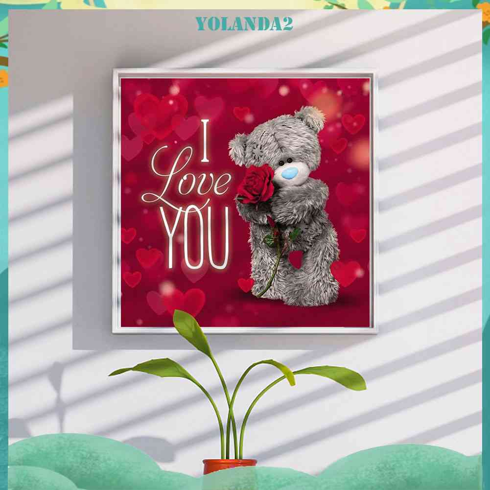 Tranh Đính Đá Kim Cương Toàn Bộ 5D DIY Hình Vẽ Gấu Hoa Hồng