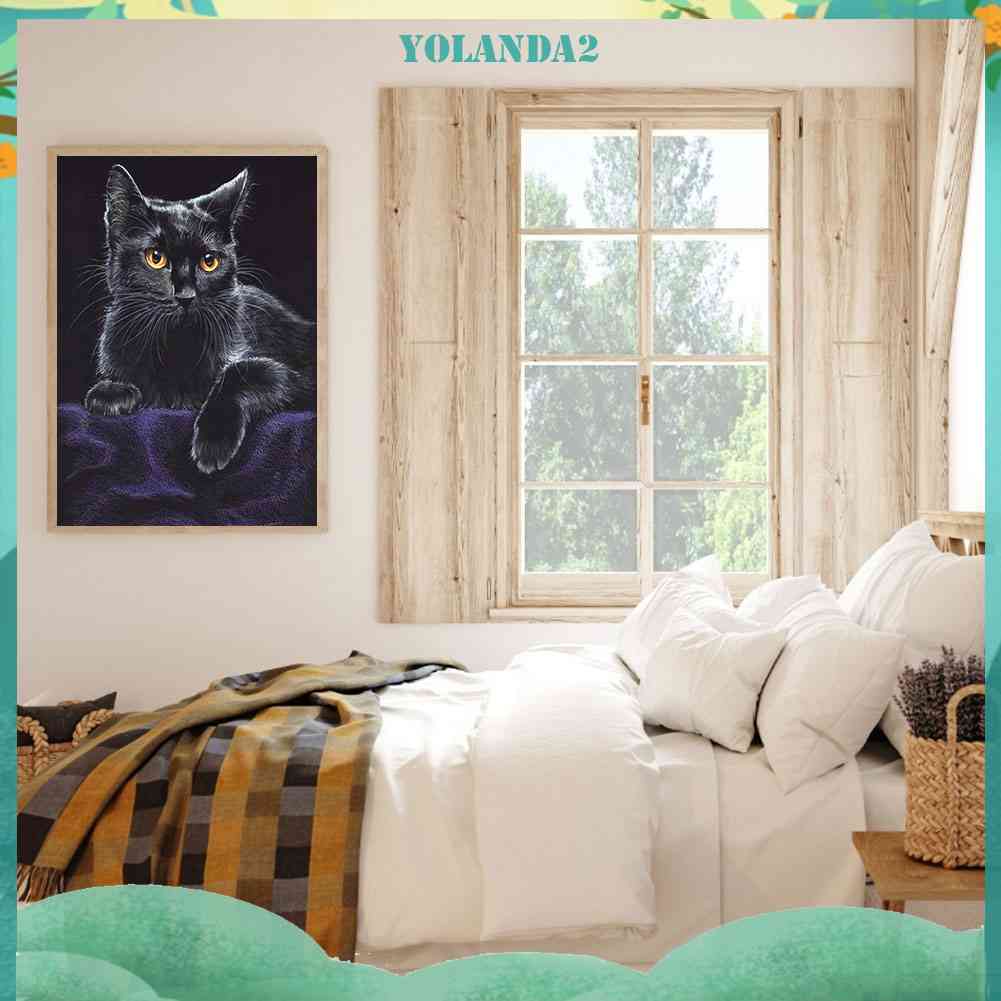 Bộ Tranh Đính Đá Tự Làm Hình Chân Dung Mèo Đen Độc Đáo