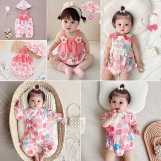 Bé gái 0-24 tháng tuổi Áo liền quần mùa thu hè dễ thương phong cách Hàn Quốc màu hồng