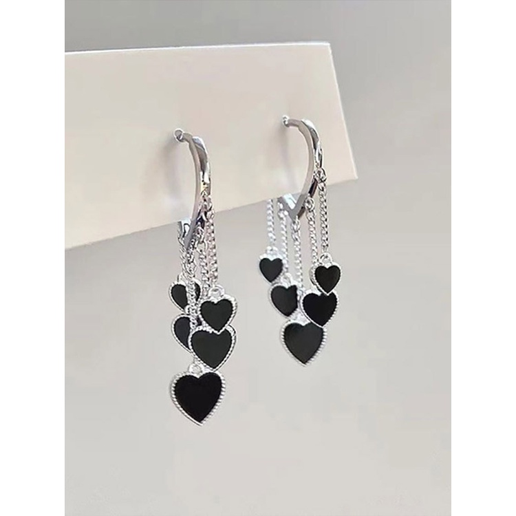 Hoa Tai Dáng Dài Hình Trái Tim Màu Đen Thời Trang Cho Nữ