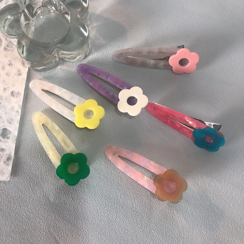 Kẹp Tóc Mỏ Vịt Bằng Acrylic Màu Sắc Tương Phản Họa Tiết Hoa Dễ Thương