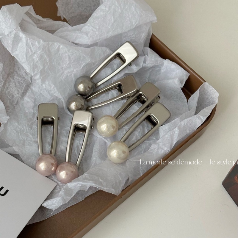 Kẹp Tóc Mỏ Vịt Kim Loại Đính Ngọc Trai Giả Phong Cách Hàn Quốc