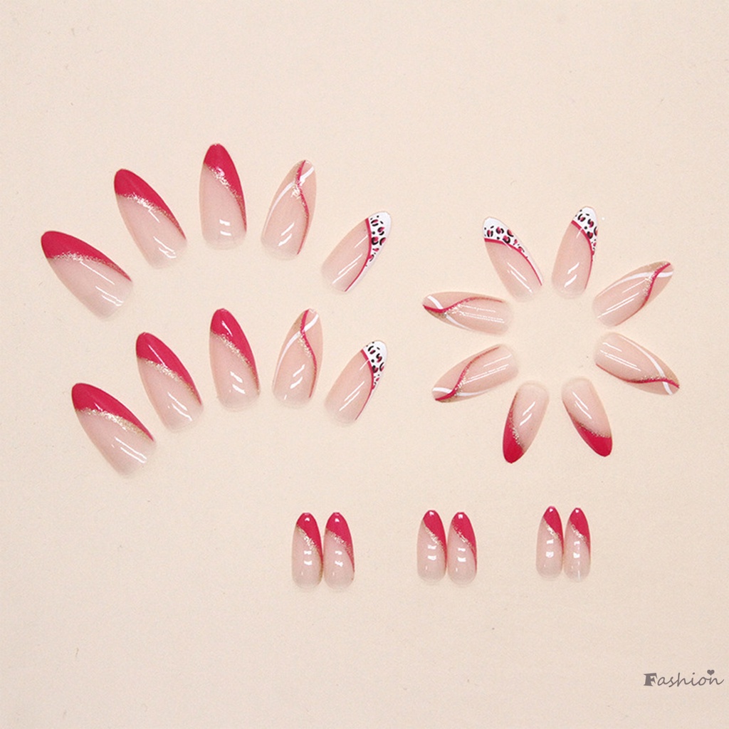 Bộ Móng Tay Giả Trong Suốt Họa Tiết Da Báo Màu Hồng Chống Nước Lâu Trôi An Toàn