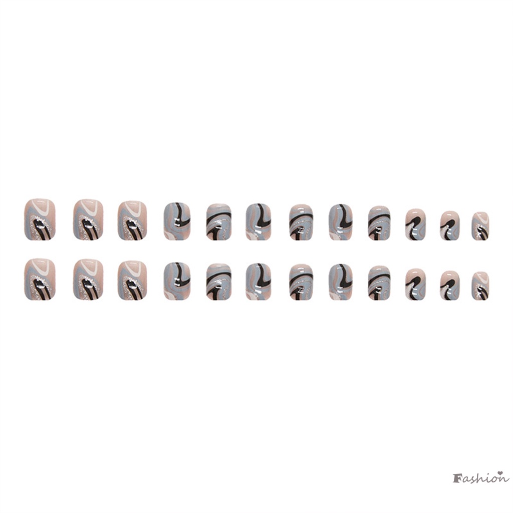 Móng Tay Giả Ngắn Gợn Sóng Nhiều Màu Chống Trầy Xước Trang Trí Nghệ Thuật