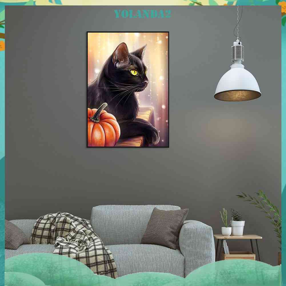 Tranh Thêu Chữ Thập Đính Đá Kim Cương 5D DIY Hình Vẽ Mèo Đen