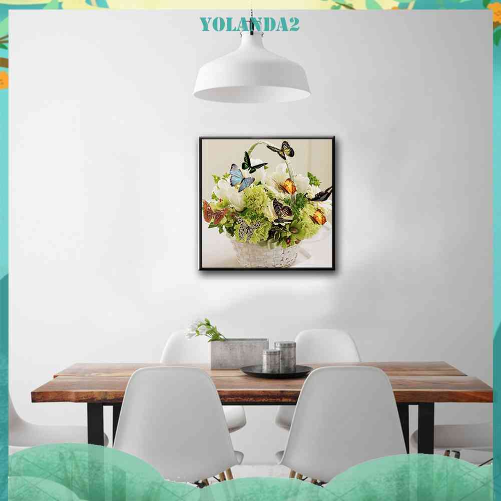 Bộ Tranh Đính Đá 5D Họa Tiết Giỏ Bướm Độc Đáo DIY Dùng Trang Trí Nhà Cửa