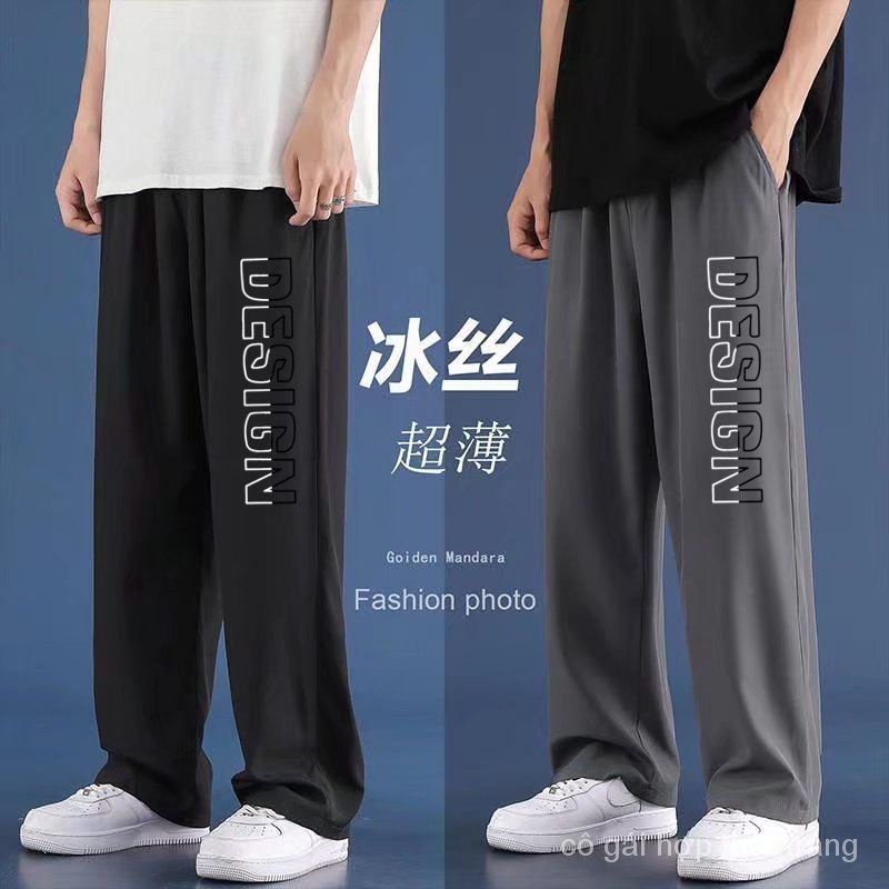 Quần Dài Thể Thao Vải Lụa Lạnh Mỏng Dáng Suông Rộng Cỡ Lớn Thời Trang Mùa Hè Mới Cho Nam
