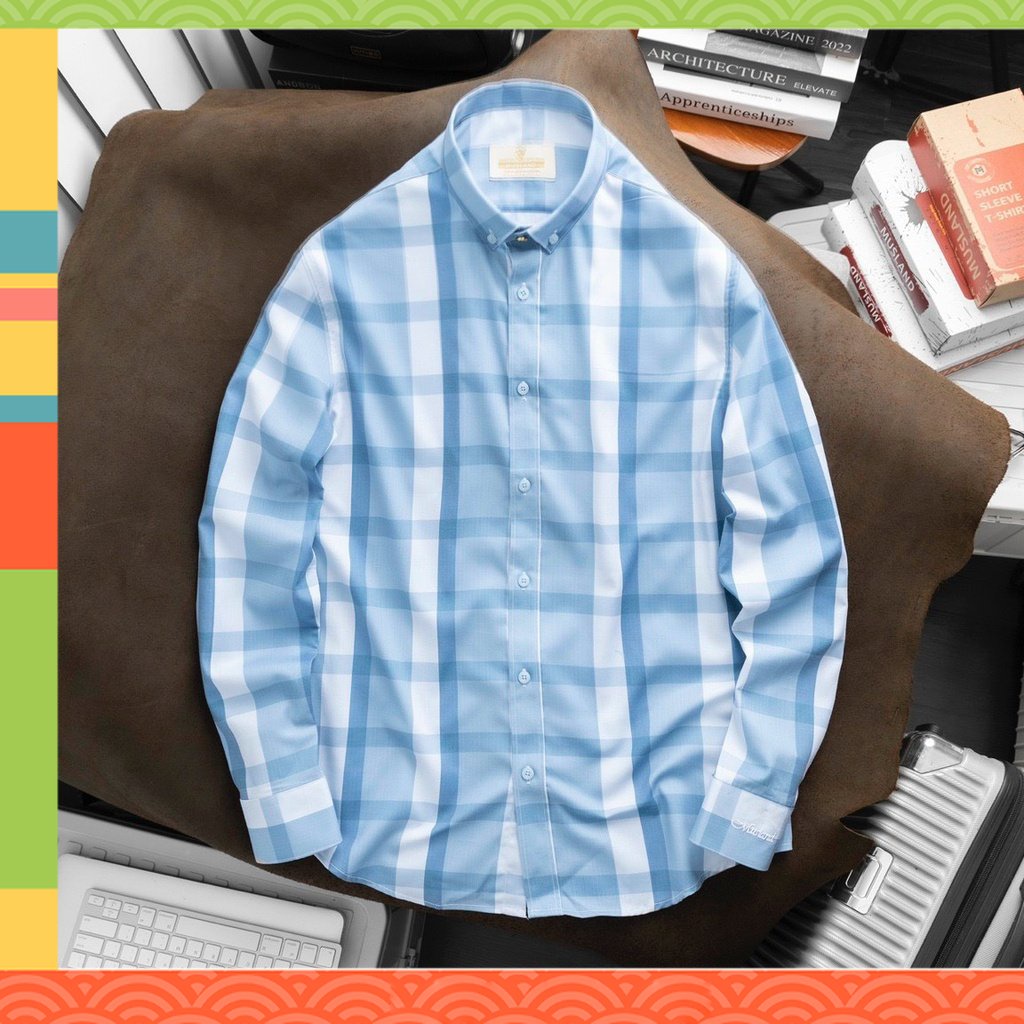 ẢNH SHOP CHỤP - Áo sơ mi caro xanh Musland đơn giản dáng SLimFit gọn đẹp - 1 chiếc sơmi nam mát mịn mềm đẹp xuất sắc !