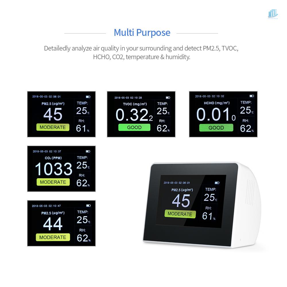 Thiết Bị Kiểm Tra Chất Lượng Không Khí Đa Năng HCHO &amp; TVOC Co2M CO2 Với Pin Sạc