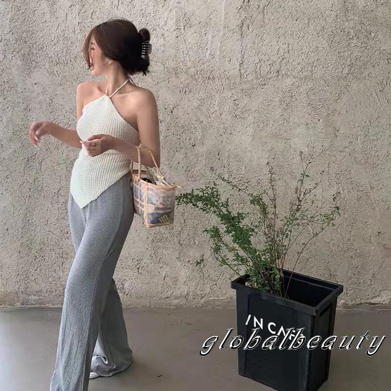 Áo Hai Dây Dệt Kim Hở Lưng Màu Sắc Trơn Thời Trang Mùa Hè Cho Nữ