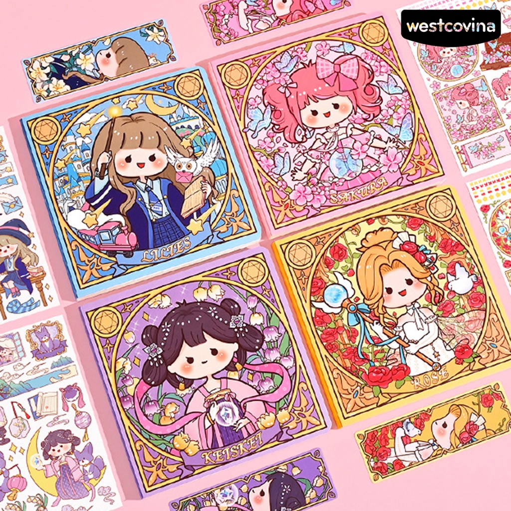 [COD]♪1 Bộ Sổ Tay Kèm Miếng Dán Đánh Dấu Trang Sách Hình Vuông Họa Tiết Hoa Hoạt Hình Nghệ Thuật