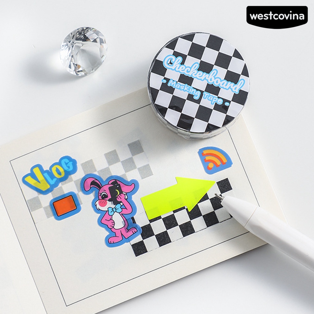 [COD]♪1 Cuộn Băng Dính Washi Trong Suốt In Họa Tiết Kẻ Sọc Chống Phai Có Thể Tháo Rời Trang Trí Sổ Tay