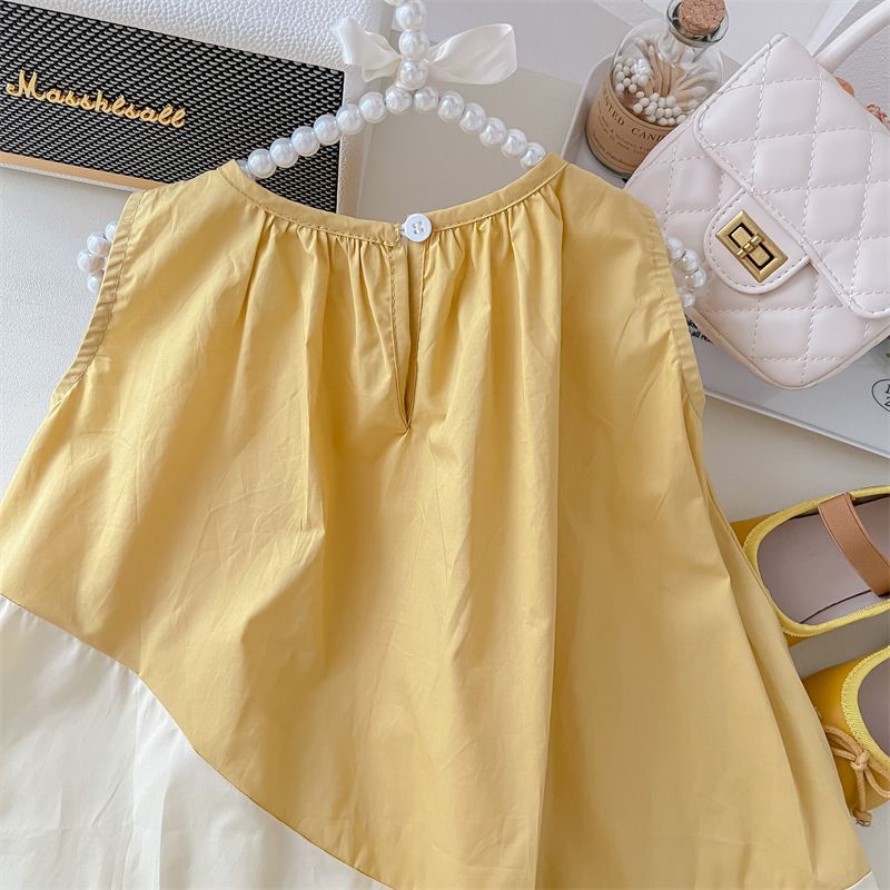 Hàng Có Sẵn Đầm Sát Nách Phối Màu Phong Cách Phương Tây Dễ Thương Thời Trang Mùa Hè Cho Bé Gái