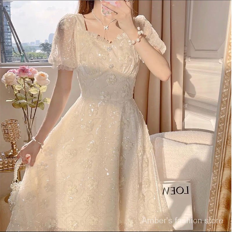 Đầm Cotton Cổ Vuông Thắt Nơ Phong Cách Pháp Sang Trọng Thời Trang Mùa Hè 2023 Cho Nữ