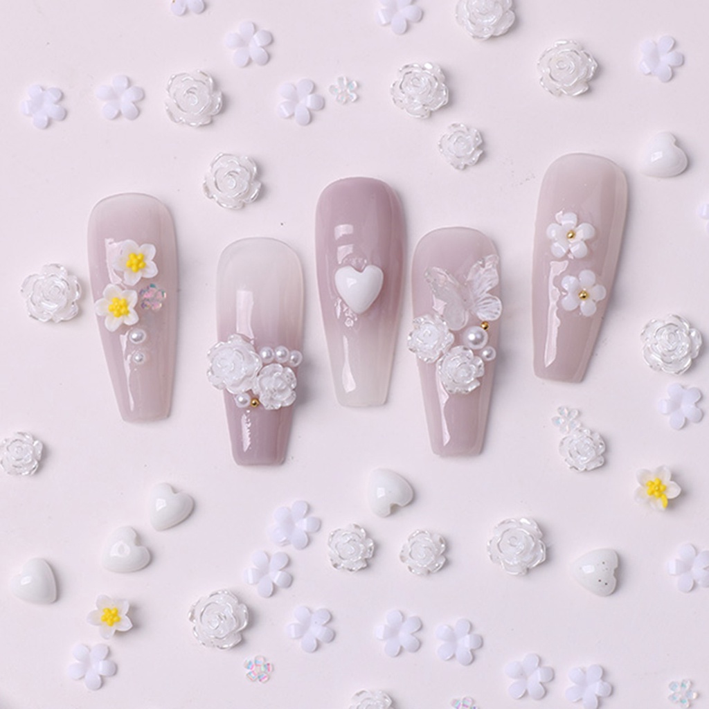 Set 2 Túi Phụ Kiện Trang Trí Móng Tay Nghệ Thuật Hình Hoa Hồng Bằng Nhựa Resin DIY