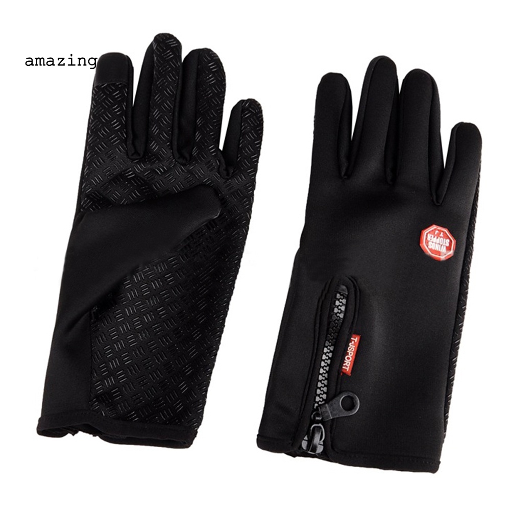 1 Đôi Găng Tay Đạp Xe Cảm Ứng Toàn Diện Chống Nước Có Khóa Kéo Unisex