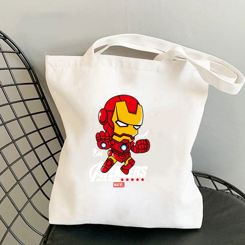 Túi Xách Canvas In Họa Tiết Marvel Spider Man Dễ Thương Cho Học Sinh