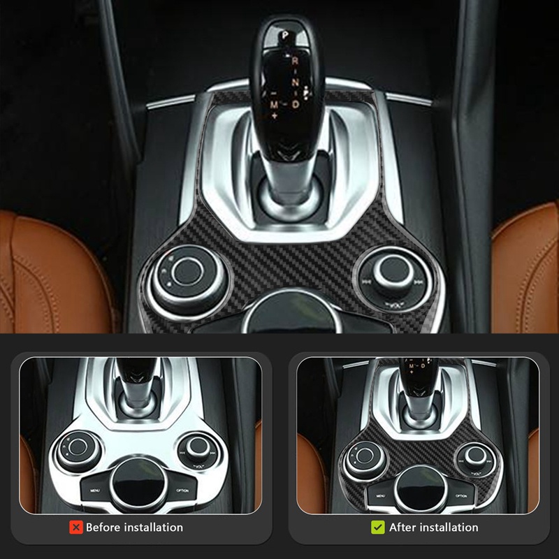 Cho Alfa Romeo Giulia Stelvio 2017-2019 Bảng điều khiển sang số bằng sợi Carbon Các nút đa phương tiện Khung trang trí nhãn dán