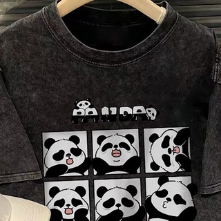 Áo Thun 100% Cotton Tay Ngắn Dáng Rộng In Hình Gấu Trúc Dễ Thương Phong Cách Hàn Quốc Cho Nữ