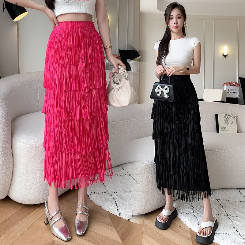Chân Váy Tầng Dáng Suông Xếp Ly Màu Đỏ Thời Trang Mùa Hè Hàng Mới 2023