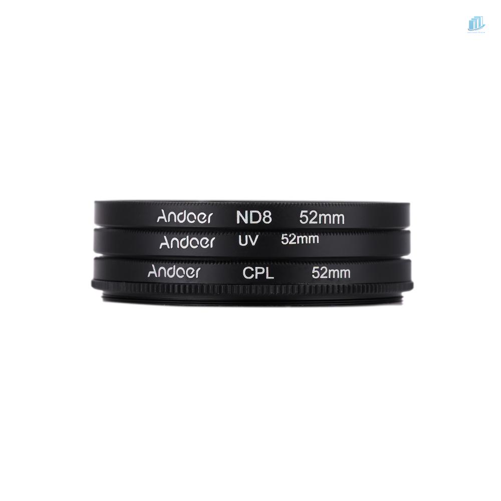ANDOER Bộ Lọc Phân Cực ND8 Trung Tính 52mm UV + CPL + ND8 Nd2 Cho Máy Ảnh Pentax DSLR