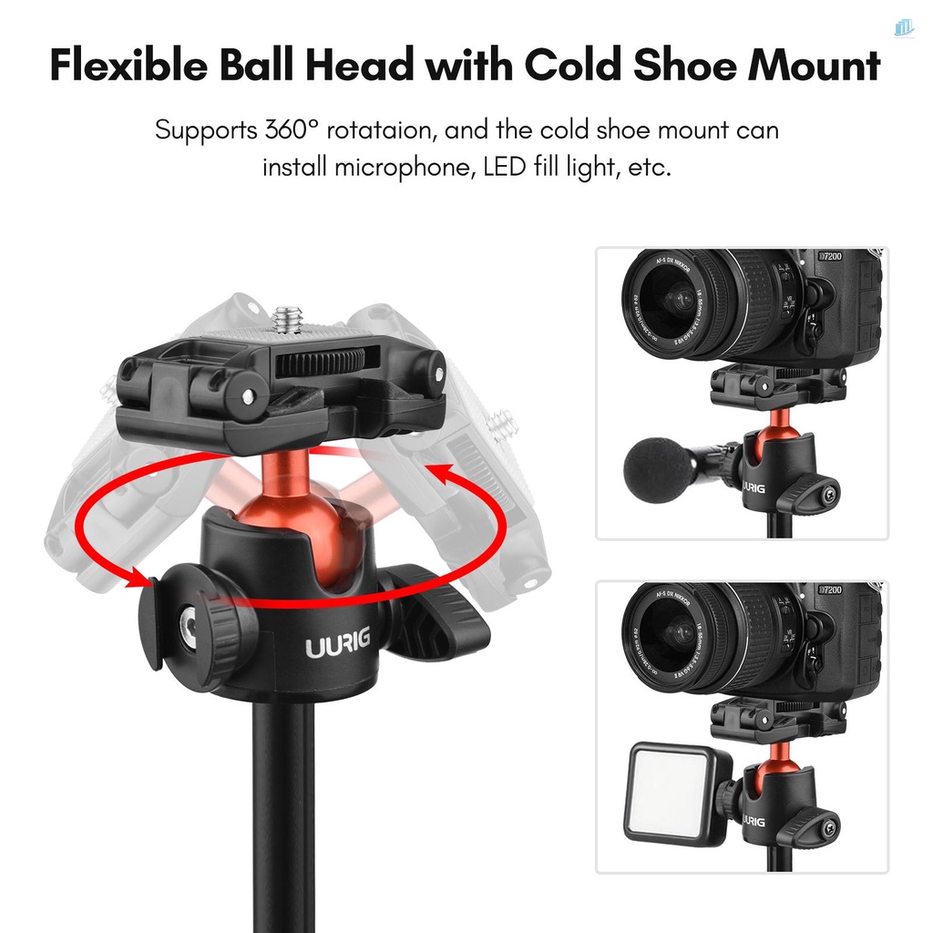 Gậy Selfie UURIG TP-02 Đa Năng Có Giá Đỡ Đầu Bi Linh Hoạt 130cm Max.Height Ốc Vít 1 / 4 Inch Cho Điện Thoại Thông Minh / Máy Ảnh