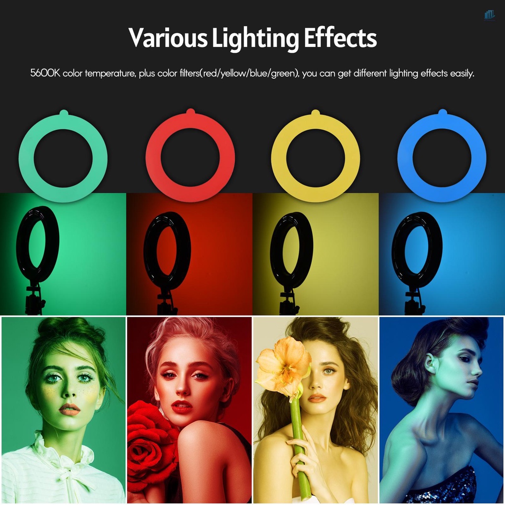 Bộ Vòng Đèn LED smartwatchinone Andoer PH-01 6 Inch Kèm Bộ Lọc 2 * 5600K USB + 2 Giá Đỡ Ba Chân Để Bàn + 2 Đầu Bi Kim Loại + 8 Màu Lọc Màu Đỏ / Vàng / Xanh Dương / Gre