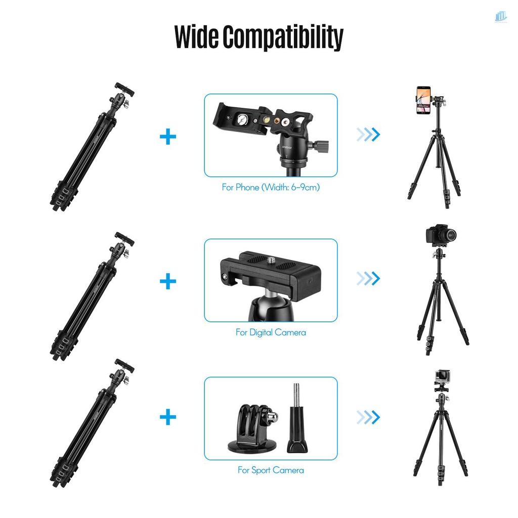 Giá Đỡ Ba Chân Chuyên Nghiệp Góc Xoay 360 Độ Gắn Máy Ảnh Andoer Q160H Cho Máy Ảnh DSLR