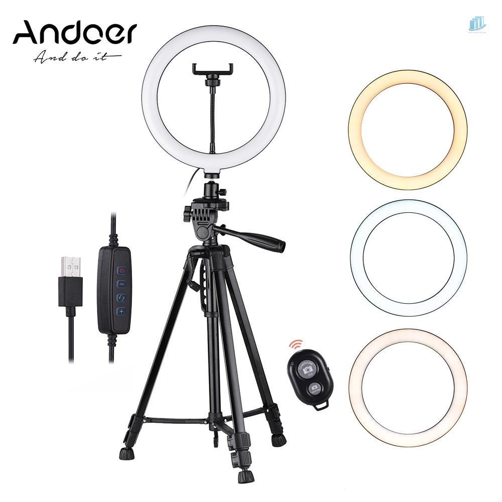 Vòng Đèn LED Andoer 10inch 2800K-5700K 3 Màu Có Giá Đỡ Ba Chân Cho Điện Thoại / Máy Ảnh