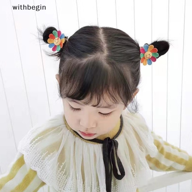 1 Cặp Kẹp Tóc Đan Len Hình Hoa Hướng Dương Mặt Cười Dễ Thương Cho Bé Gái