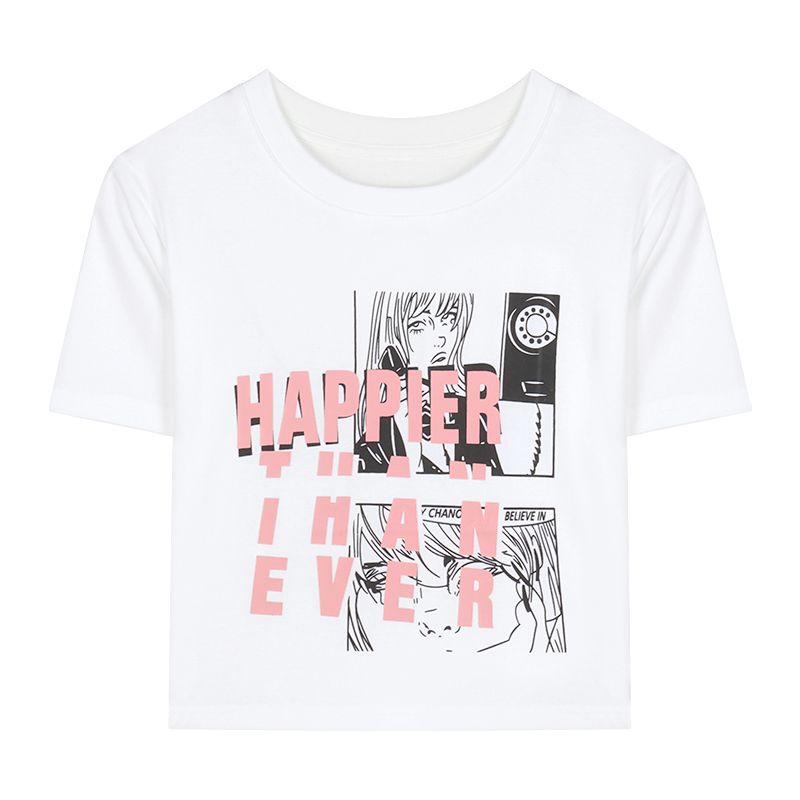 COZOK Áo Thun Ngắn Tay Cổ Tròn Dáng Ôm In Họa Tiết Thời Trang