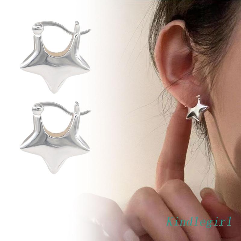 Bông Tai Dạng Vòng Hình Ngôi Sao Năm Cánh Màu Bạc Chống Dị Ứng Thời Trang Dự Tiệc Cho Nữ