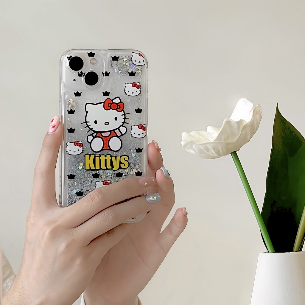 Ốp Điện Thoại TPU Dẻo Họa Tiết Hoạt Hình Hello Kitty Có Nước Kim Tuyến Lấp Lánh Cho iPhone11 12 13 14 Pro Max