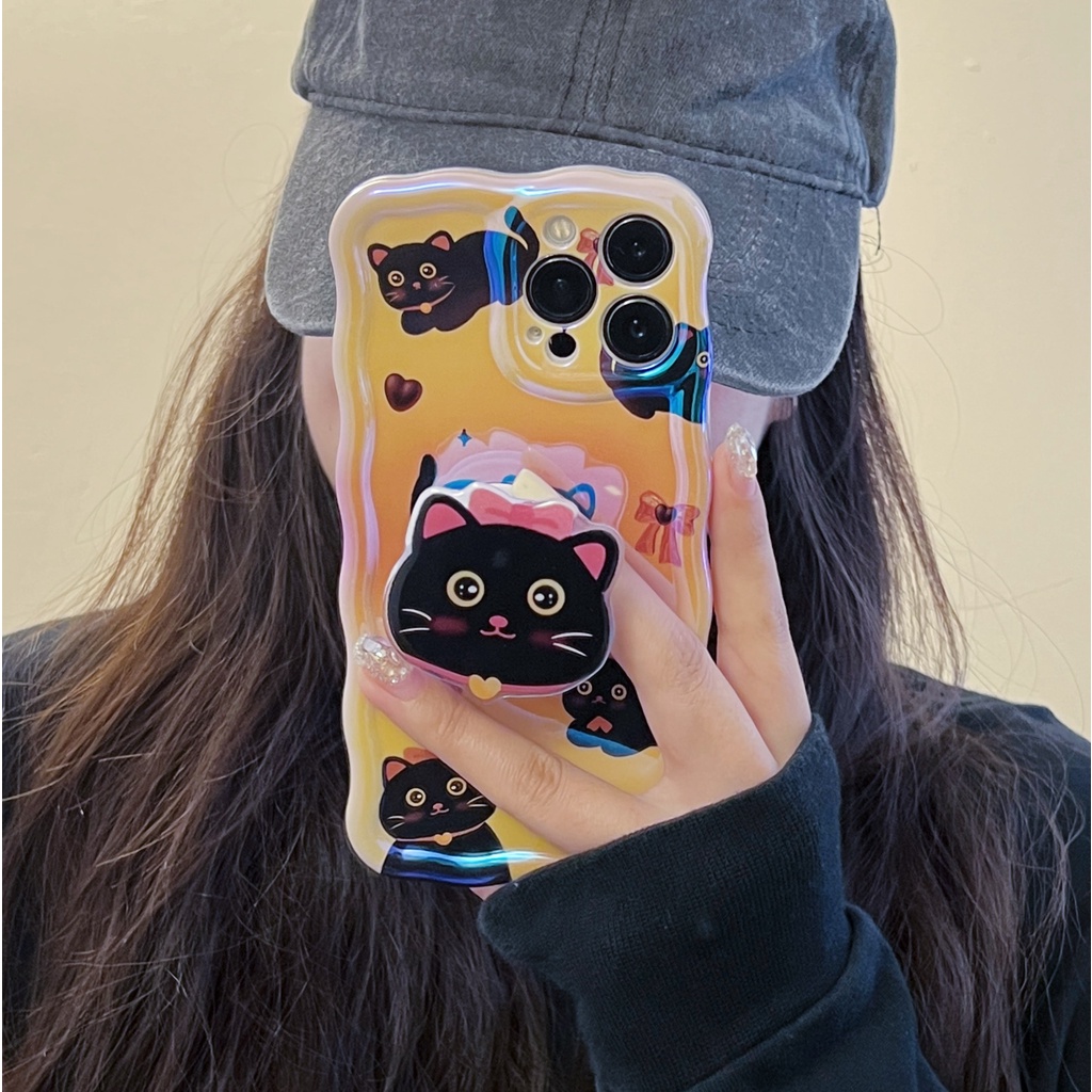 Ốp Điện Thoại TPU Mềm Chống Sốc Họa Tiết Bướm / Mèo Cho Apple IPhone 14 13 12 11 Pro Max Đen