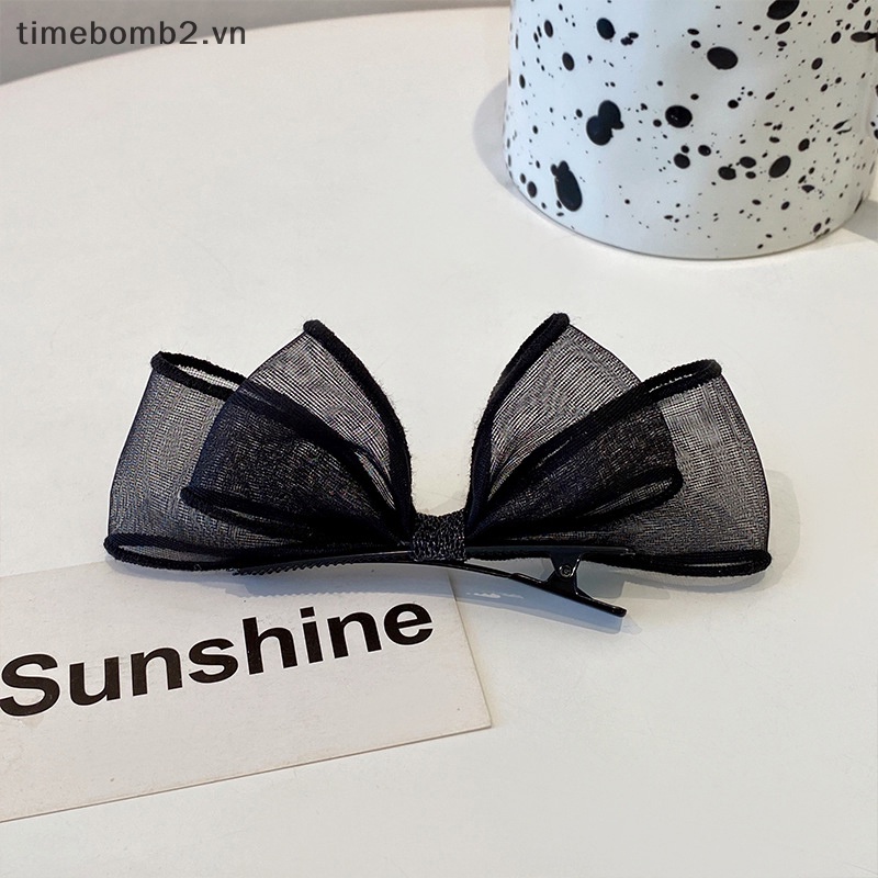 Kẹp Tóc Nơ Lưới Hai Lớp Màu Đen Thời Trang 2023 Cho Nữ