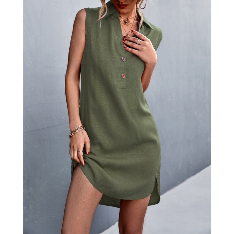 Đầm Không Tay Cổ Chữ V Cài Nút Trước Thời Trang Dành Cho Nữ