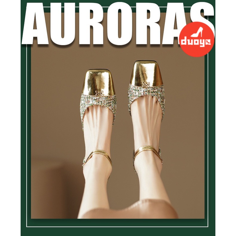 Tóc Thẳng Của Nhà Máy Duoya ~ [Hàng Có Sẵn] [] Sông Rhine●Giày Sandal Cao Gót Mũi Vuông Đế Dày Phẳng Sang Trọng Cho Nữ Miễn Phí Vận Chuyển