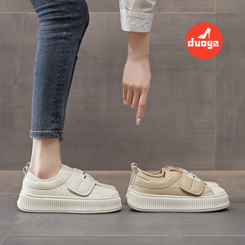 Duoya Giày Thể Thao Bánh Mì Bằng Da Mềm Quai Dán Dày Dặn Dễ Phối Đồ Cho Nữ
