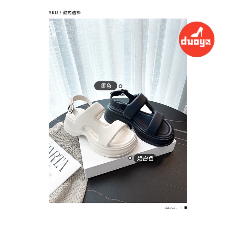 Duoya Tóc Thẳng ~ [Hàng Có Sẵn] Giày Sandal Đế Dày Có Khóa Kim Loại Bán Chạy Không Dễ Phai Màu Cho Nữ